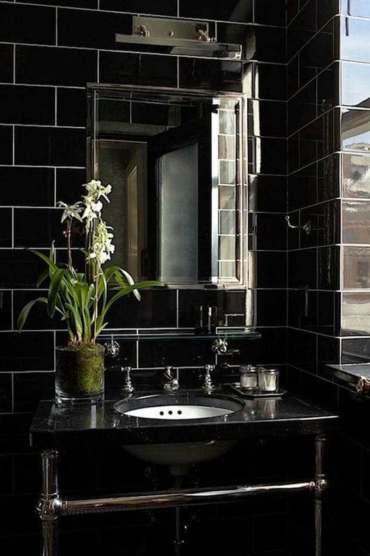 Черная ванная — фото как оформить стильный дизайн темного цвета для ванной комнтаы #26