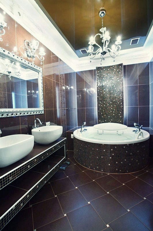 Черная ванная — фото как оформить стильный дизайн темного цвета для ванной комнтаы #43