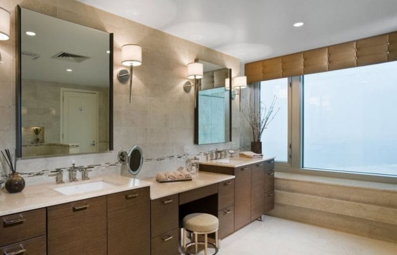 Светильники для ванной комнаты — фото модных тенденций яркого освещения в ванной #38