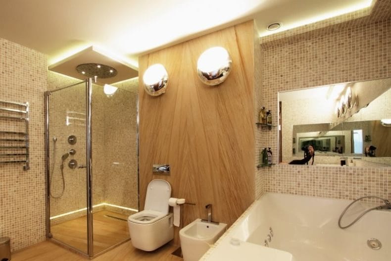 Светильники для ванной комнаты — фото модных тенденций яркого освещения в ванной #2
