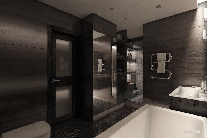 Черная ванная — фото как оформить стильный дизайн темного цвета для ванной комнтаы #7