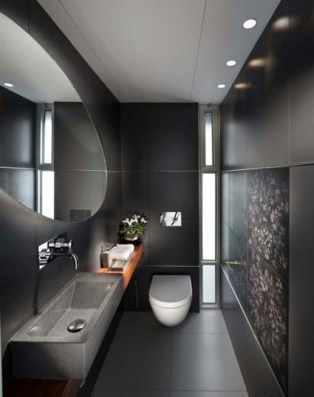 Черная ванная — фото как оформить стильный дизайн темного цвета для ванной комнтаы #45