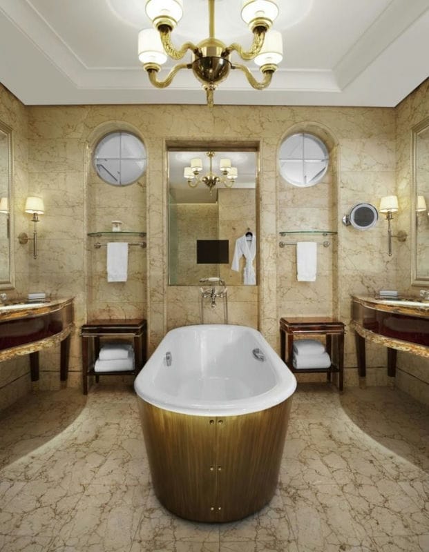 Светильники для ванной комнаты — фото модных тенденций яркого освещения в ванной #37
