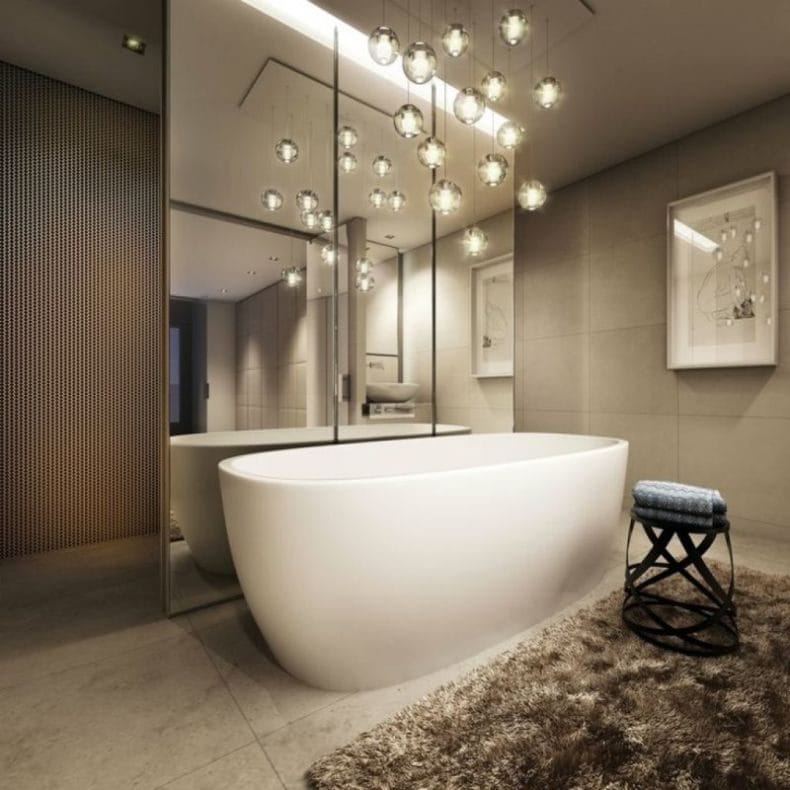Светильники для ванной комнаты — фото модных тенденций яркого освещения в ванной #24