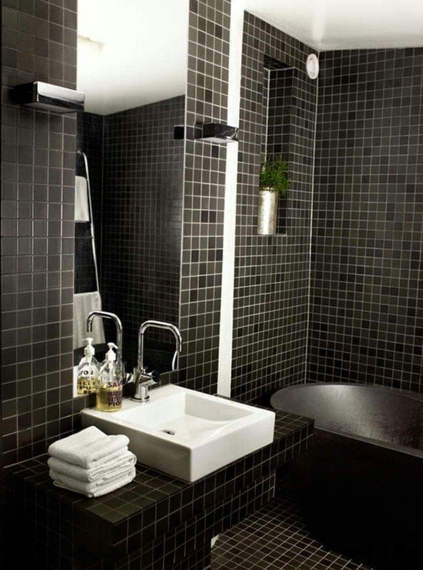 Черная ванная — фото как оформить стильный дизайн темного цвета для ванной комнтаы #39