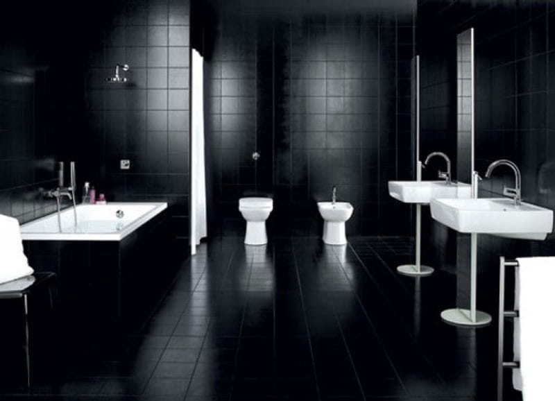 Черная ванная — фото как оформить стильный дизайн темного цвета для ванной комнтаы #5