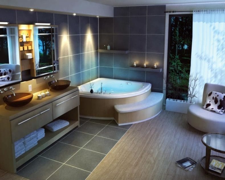 Светильники для ванной комнаты — фото модных тенденций яркого освещения в ванной #31