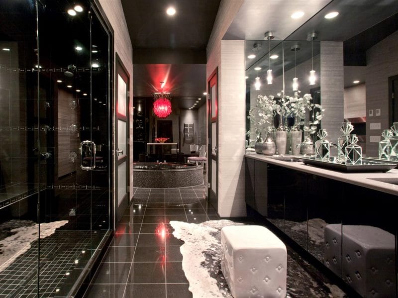 Черная ванная — фото как оформить стильный дизайн темного цвета для ванной комнтаы #58