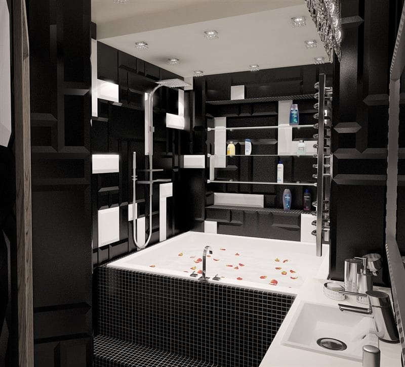 Черная ванная — фото как оформить стильный дизайн темного цвета для ванной комнтаы #57