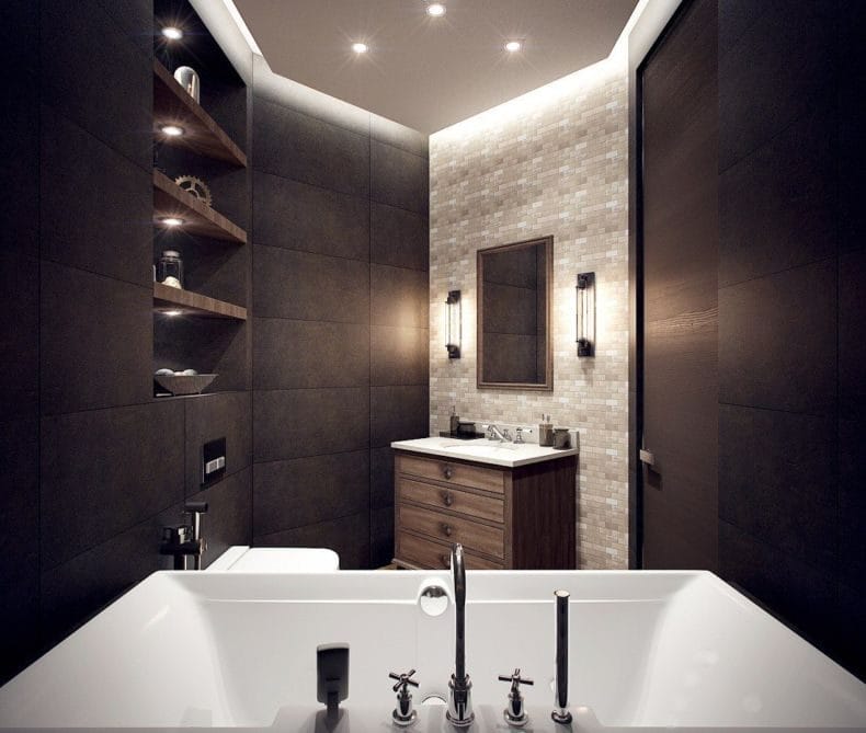 Светильники для ванной комнаты — фото модных тенденций яркого освещения в ванной #46