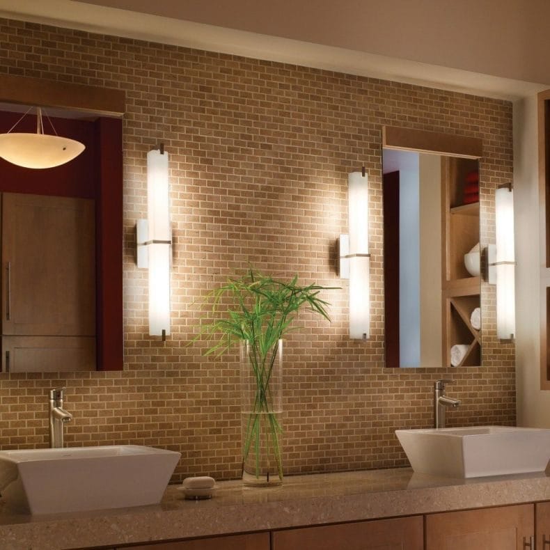 Светильники для ванной комнаты — фото модных тенденций яркого освещения в ванной #15