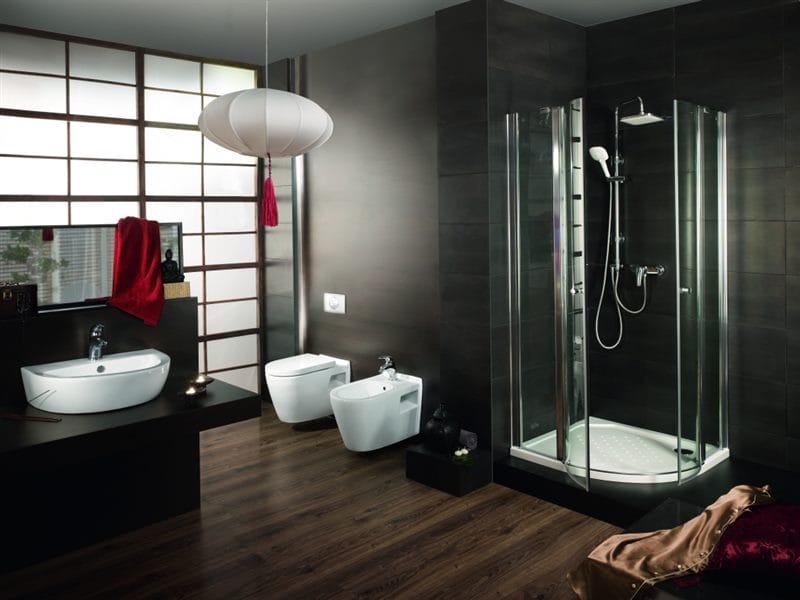 Черная ванная — фото как оформить стильный дизайн темного цвета для ванной комнтаы #28