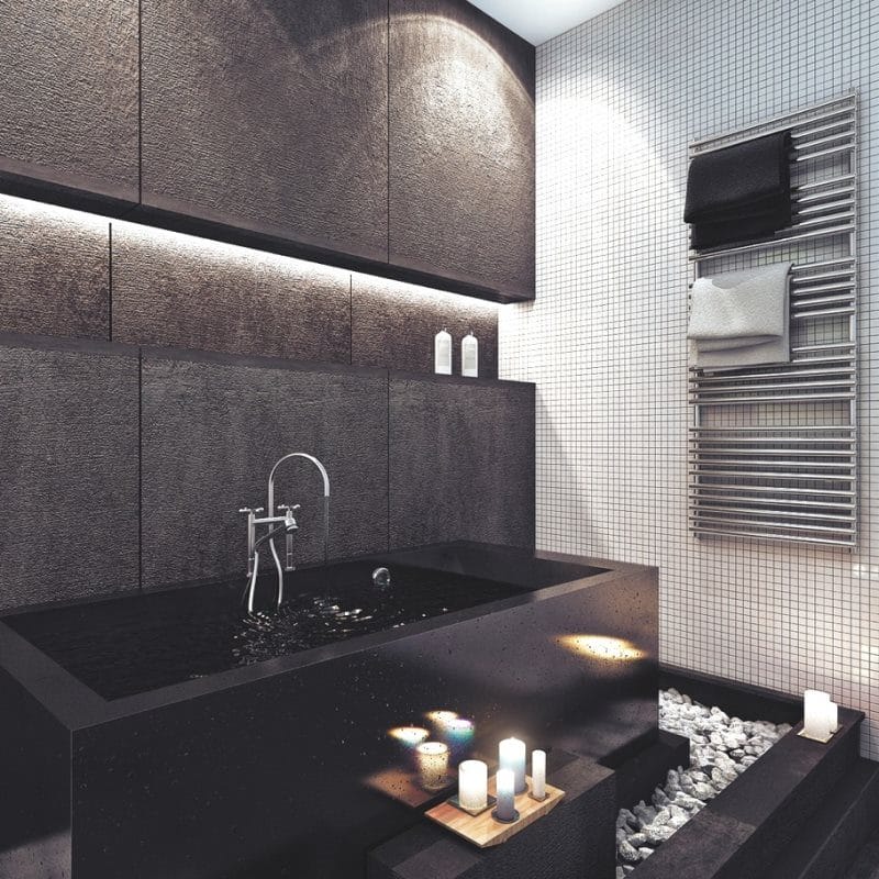 Черная ванная — фото как оформить стильный дизайн темного цвета для ванной комнтаы #47
