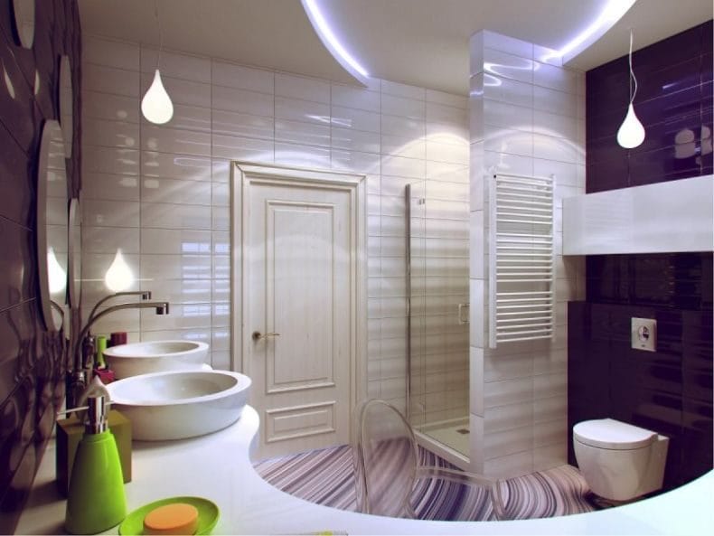 Светильники для ванной комнаты — фото модных тенденций яркого освещения в ванной #26