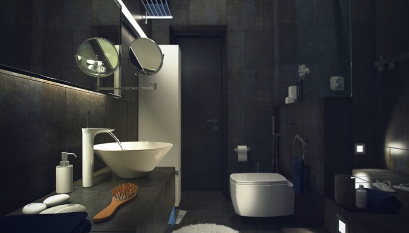 Черная ванная — фото как оформить стильный дизайн темного цвета для ванной комнтаы #6