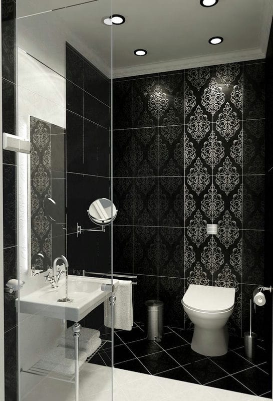 Черная ванная — фото как оформить стильный дизайн темного цвета для ванной комнтаы #55