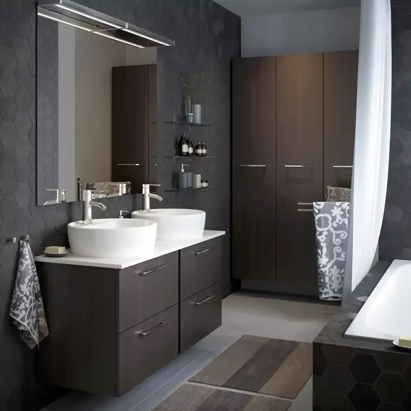 Черная ванная — фото как оформить стильный дизайн темного цвета для ванной комнтаы #62
