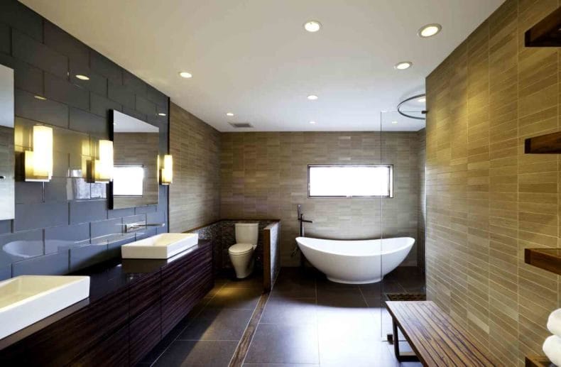 Светильники для ванной комнаты — фото модных тенденций яркого освещения в ванной #22
