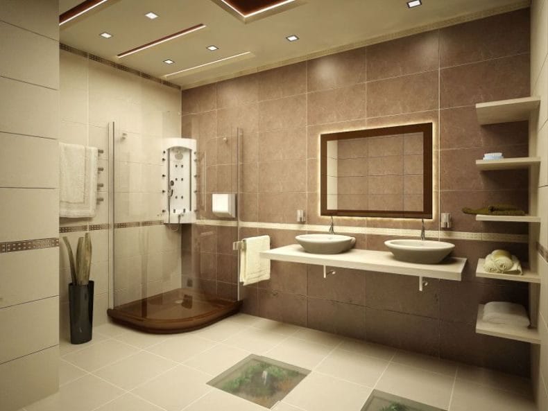 Светильники для ванной комнаты — фото модных тенденций яркого освещения в ванной #9