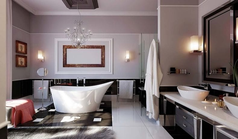 Светильники для ванной комнаты — фото модных тенденций яркого освещения в ванной #49
