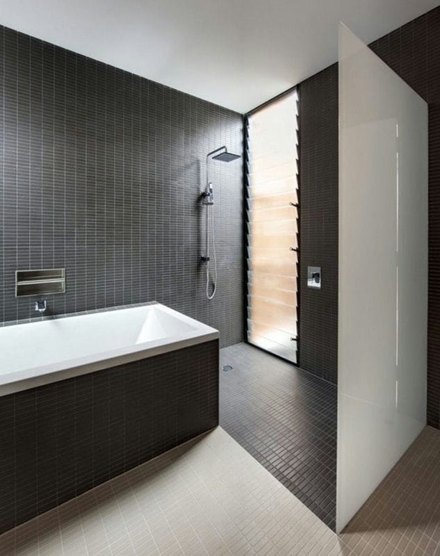 Черная ванная — фото как оформить стильный дизайн темного цвета для ванной комнтаы #69