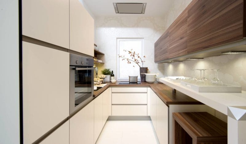 Дизайн узкой кухни — обзор лучших дизайнерских решений для узкой кухни (88 фото) #43