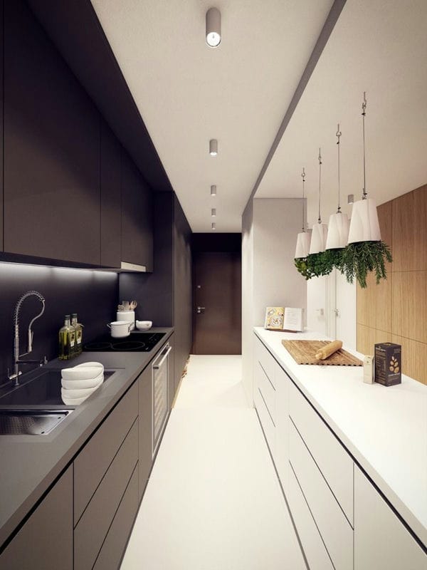 Дизайн узкой кухни — обзор лучших дизайнерских решений для узкой кухни (88 фото) #19