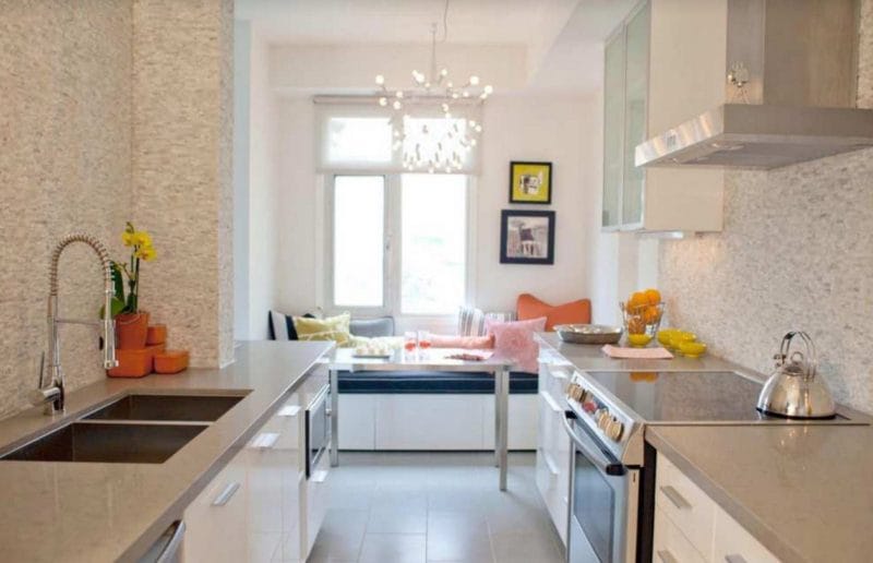Дизайн узкой кухни — обзор лучших дизайнерских решений для узкой кухни (88 фото) #32