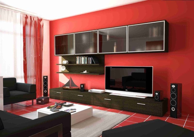 Красная гостиная — обзор вариантов шикарного дизайна гостиной в красных тонах (70 фото) #7