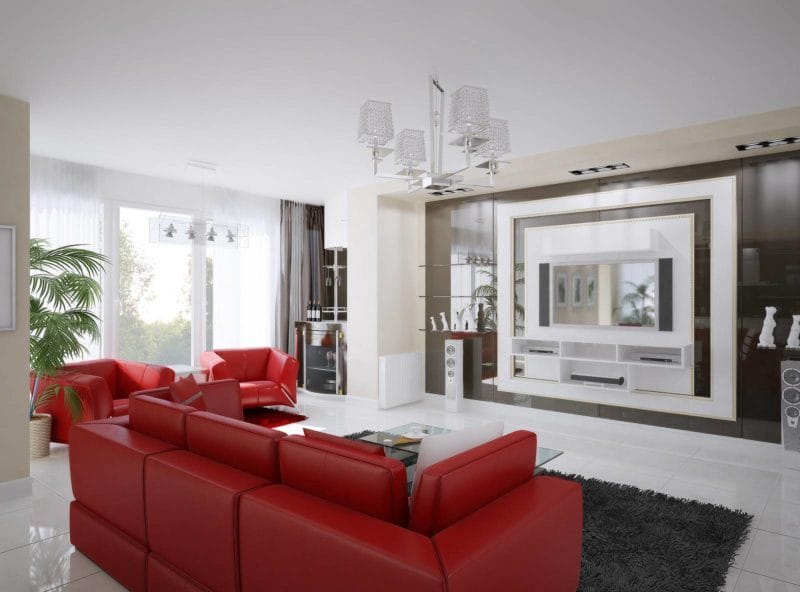 Красная гостиная — обзор вариантов шикарного дизайна гостиной в красных тонах (70 фото) #16
