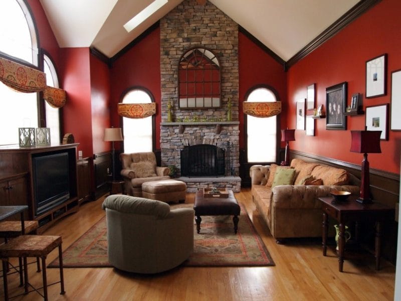 Красная гостиная — обзор вариантов шикарного дизайна гостиной в красных тонах (70 фото) #37