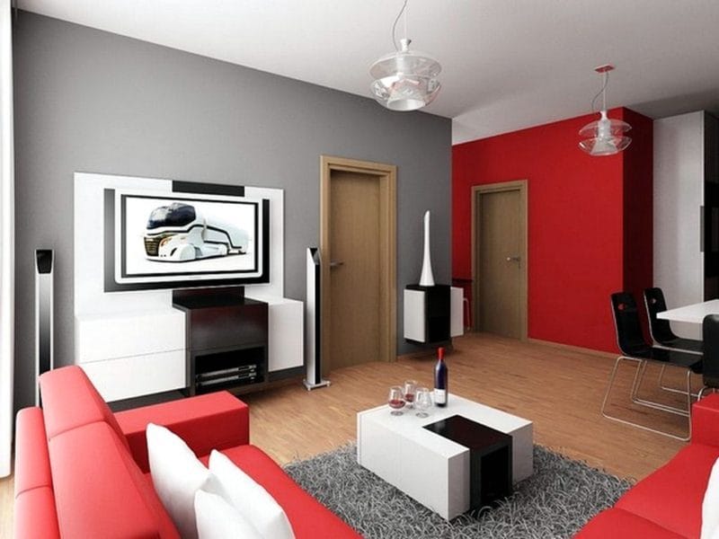 Красная гостиная — обзор вариантов шикарного дизайна гостиной в красных тонах (70 фото) #27
