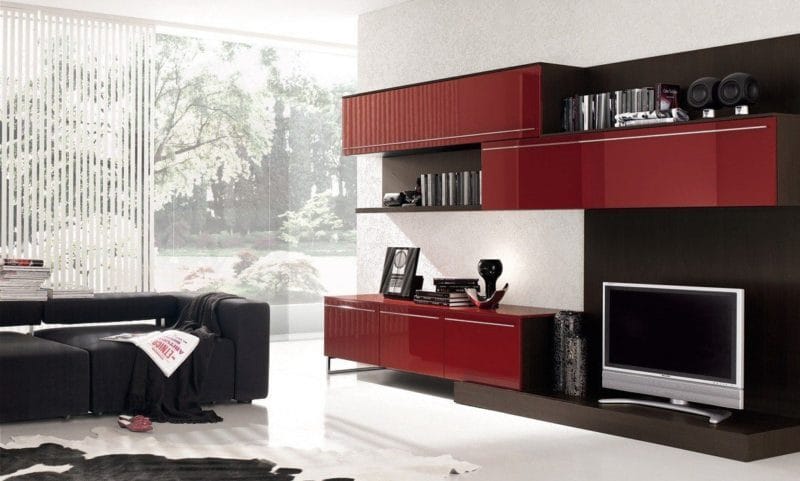 Красная гостиная — обзор вариантов шикарного дизайна гостиной в красных тонах (70 фото) #55