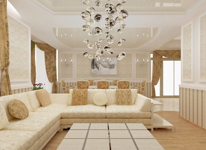 Натяжные потолки в гостиной — 80 фото необычного дизайна в современном стиле #55