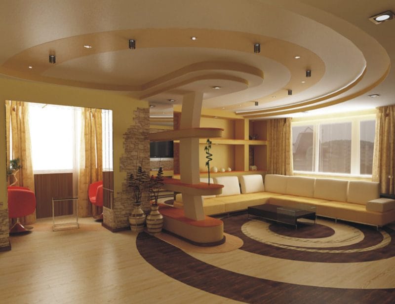 Натяжные потолки в гостиной — 80 фото необычного дизайна в современном стиле #13