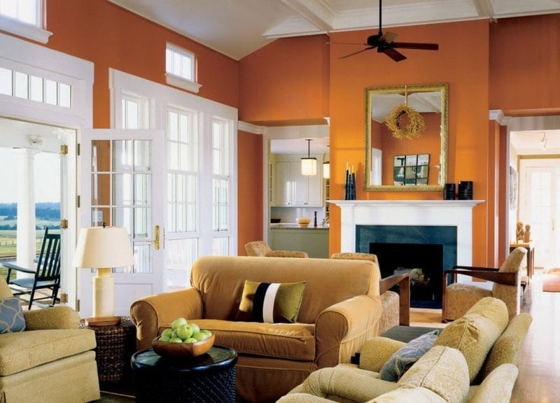 Оранжевая гостиная — варианты идеального сочетания оранжевого цвета в гостиной (70 фото) #34