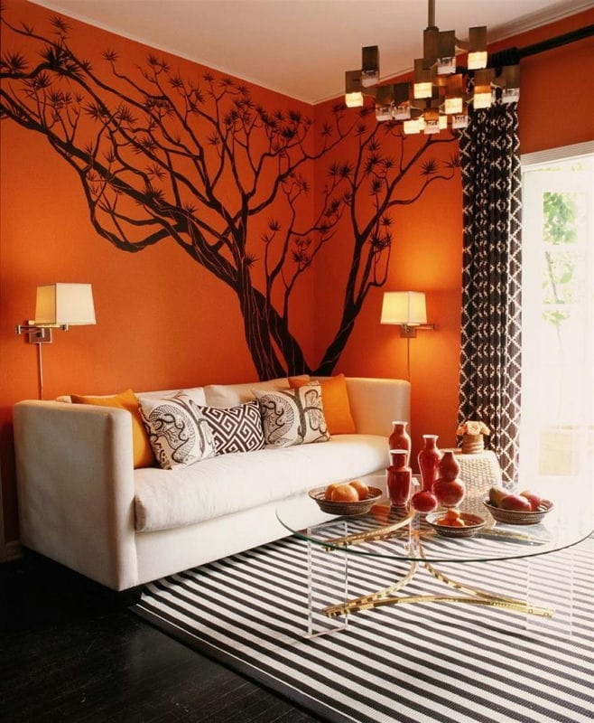 Оранжевая гостиная — варианты идеального сочетания оранжевого цвета в гостиной (70 фото) #44