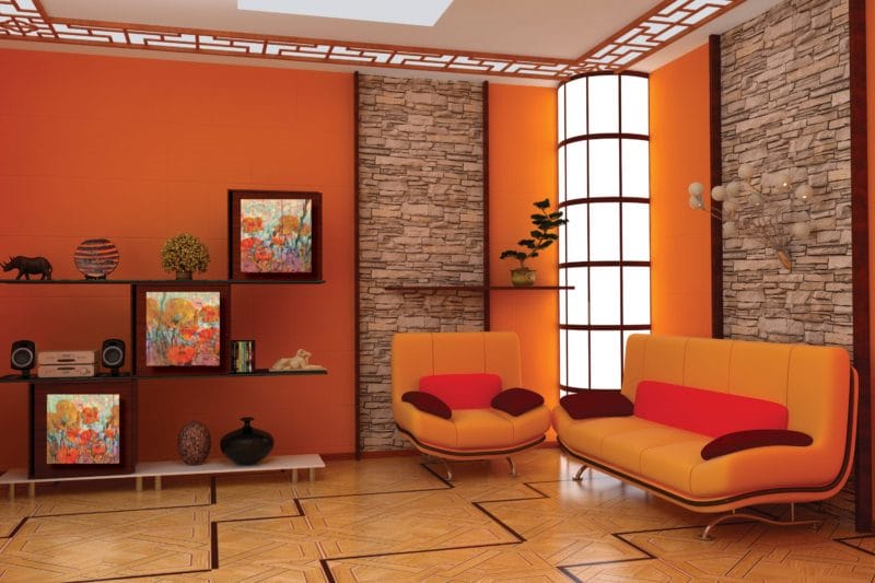 Оранжевая гостиная — варианты идеального сочетания оранжевого цвета в гостиной (70 фото) #4
