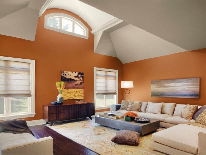 Оранжевая гостиная — варианты идеального сочетания оранжевого цвета в гостиной (70 фото) #40