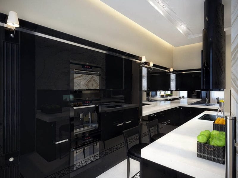 Черная кухня — строгий и нестандартный дизайн (60 фото идей) #51