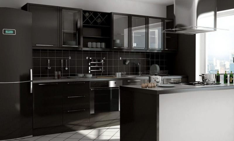 Черная кухня — строгий и нестандартный дизайн (60 фото идей) #16