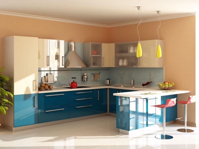 Голубая кухня — 75 фото идей кухонного интерьера с голубым оттенком! #36