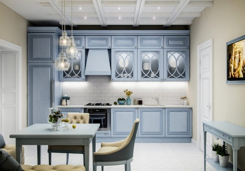 Голубая кухня — 75 фото идей кухонного интерьера с голубым оттенком! #45