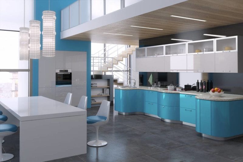 Голубая кухня — 75 фото идей кухонного интерьера с голубым оттенком! #47