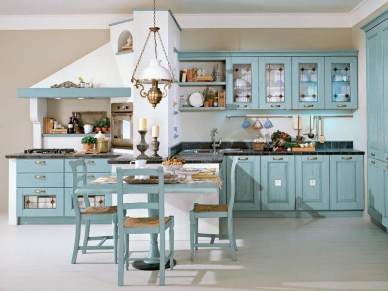 Голубая кухня — 75 фото идей кухонного интерьера с голубым оттенком! #56