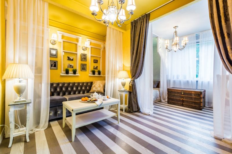 Желтая гостиная — 80 фото вариантов идеального сочетания гостиной желтого цвета #4