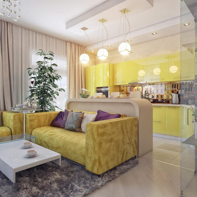 Желтая гостиная — 80 фото вариантов идеального сочетания гостиной желтого цвета #17