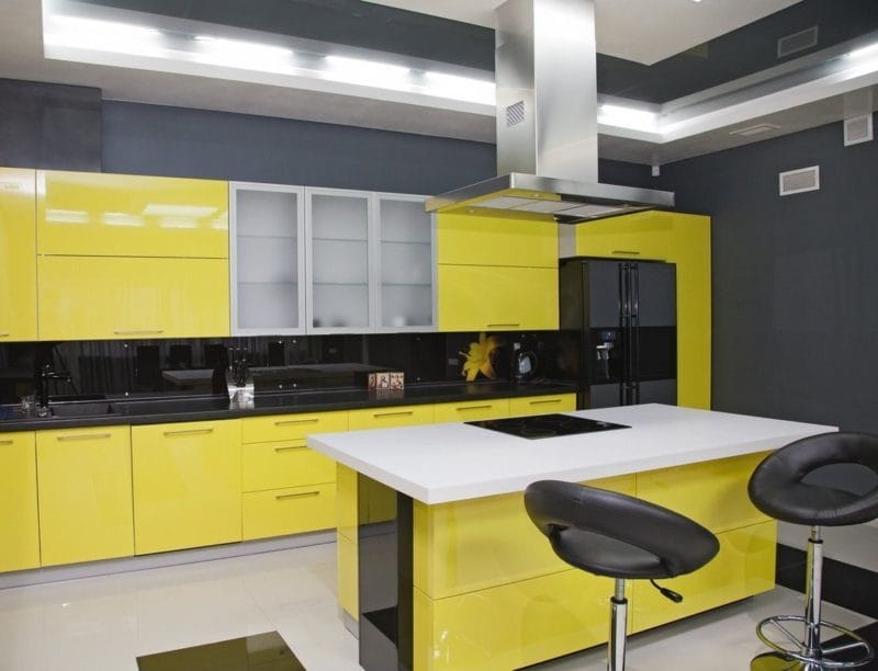 Кухня лимонного цвета — варианты идеального сочетания +65 фото дизайна #21