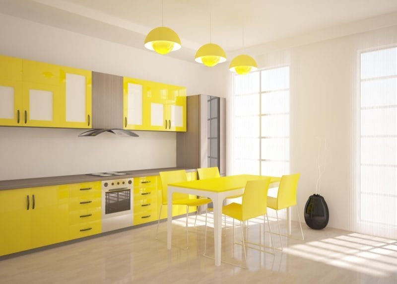 Кухня лимонного цвета — варианты идеального сочетания +65 фото дизайна #24