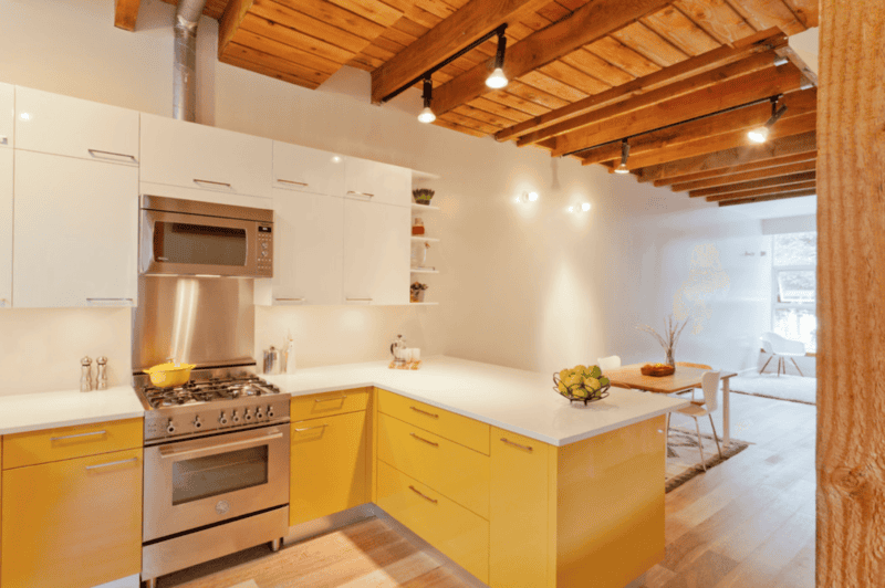 Кухня лимонного цвета — варианты идеального сочетания +65 фото дизайна #7